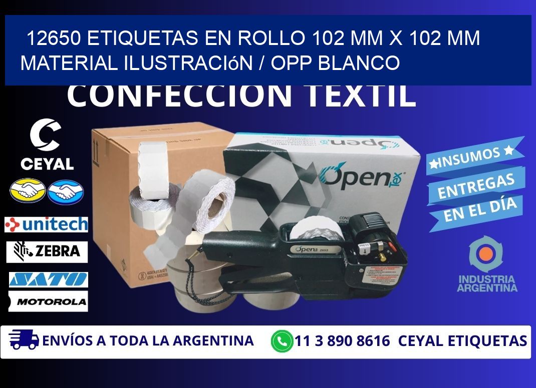 12650 Etiquetas en rollo 102 mm x 102 mm material Ilustración / OPP Blanco