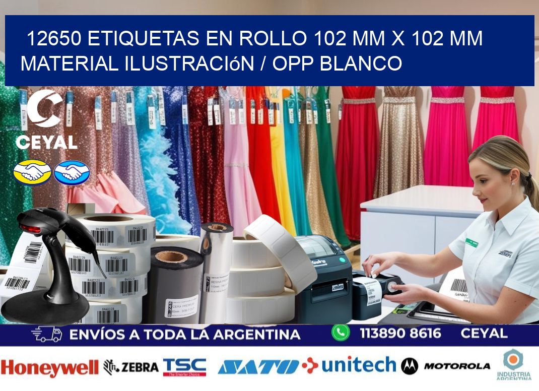 12650 Etiquetas en rollo 102 mm x 102 mm material Ilustración / OPP Blanco
