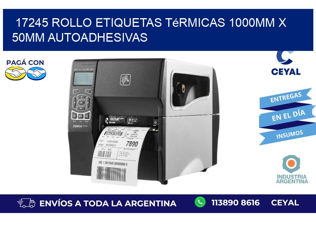 17245 Rollo Etiquetas Térmicas 1000mm X 50mm Autoadhesivas