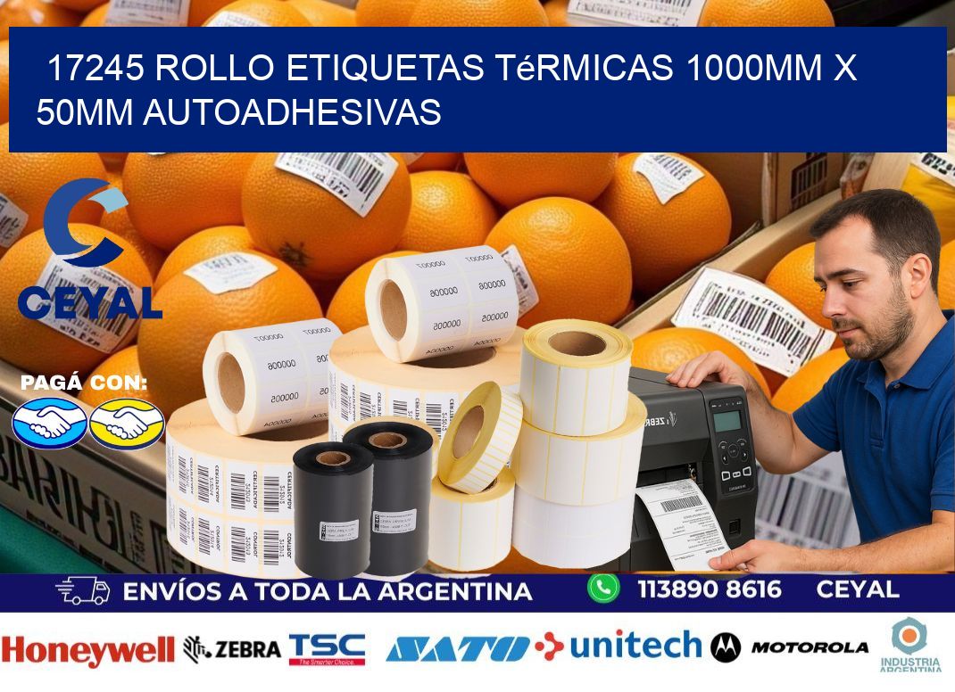 17245 Rollo Etiquetas Térmicas 1000mm X 50mm Autoadhesivas