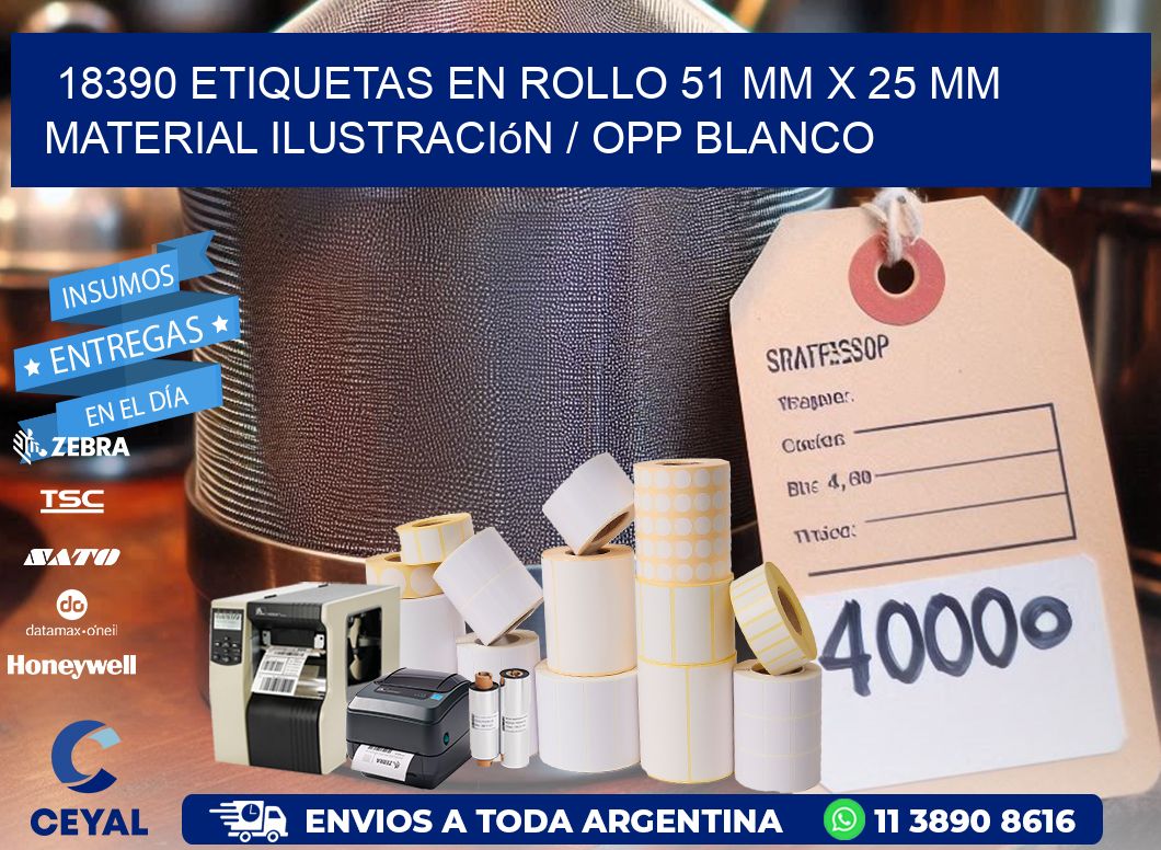 18390 Etiquetas en rollo 51 mm x 25 mm material Ilustración / OPP Blanco