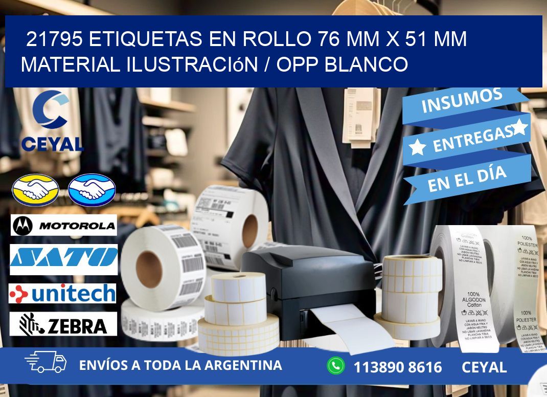21795 Etiquetas en rollo 76 mm x 51 mm material Ilustración / OPP Blanco