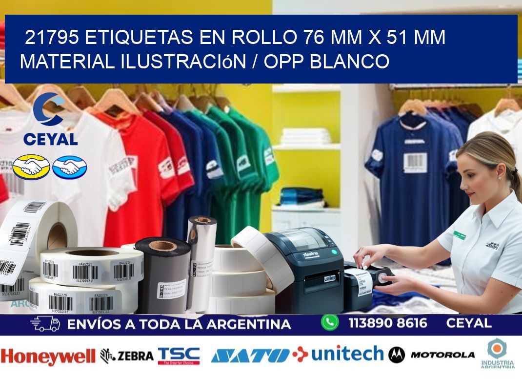 21795 Etiquetas en rollo 76 mm x 51 mm material Ilustración / OPP Blanco