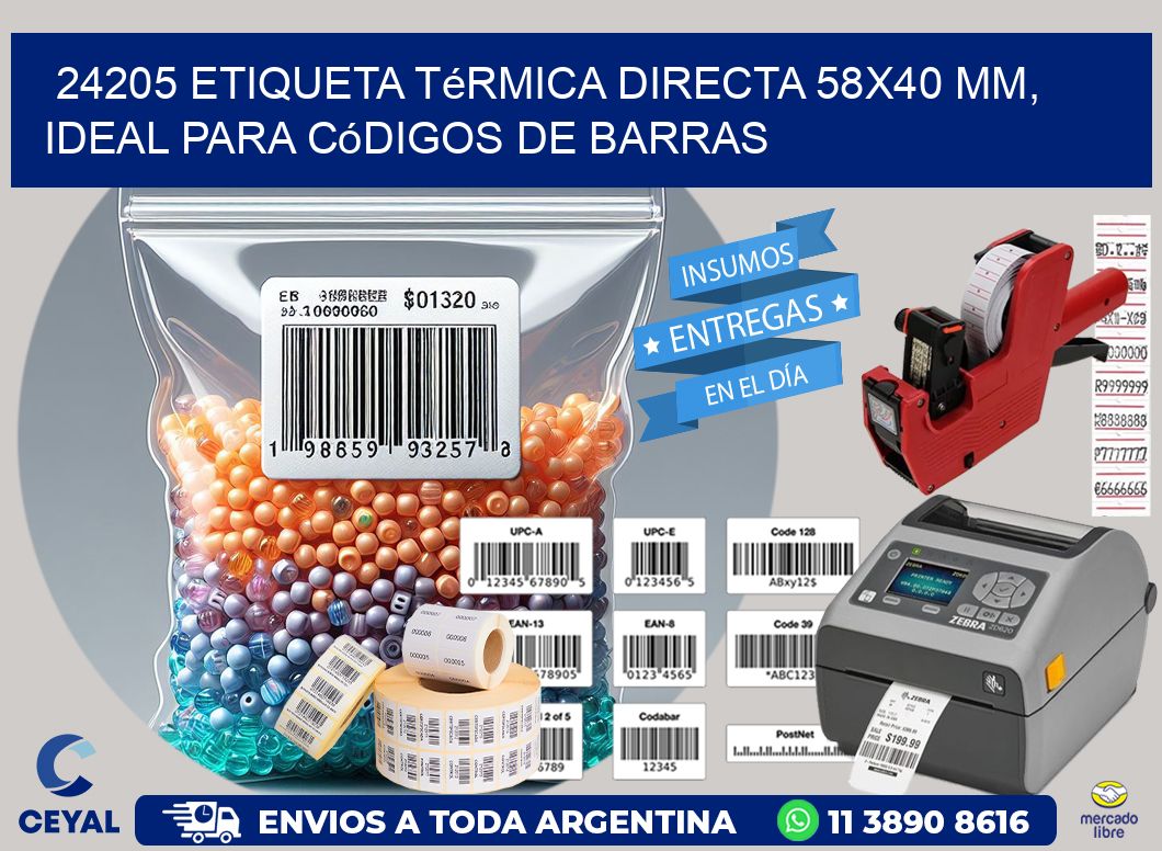 24205 Etiqueta Térmica Directa 58x40 mm, ideal para códigos de barras