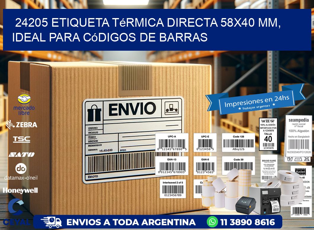 24205 Etiqueta Térmica Directa 58×40 mm, ideal para códigos de barras