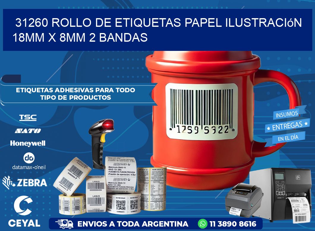 31260 Rollo de Etiquetas Papel Ilustración 18mm x 8mm 2 Bandas