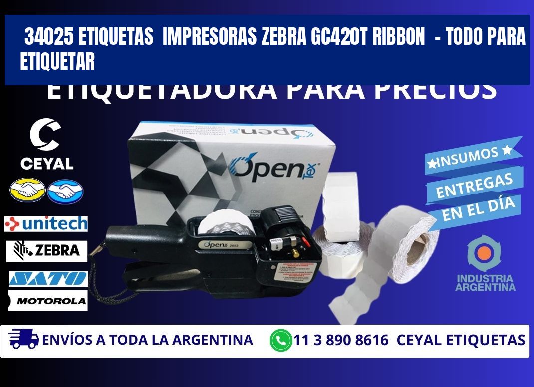 34025 etiquetas impresoras zebra gc420t ribbon - Todo para Etiquetar