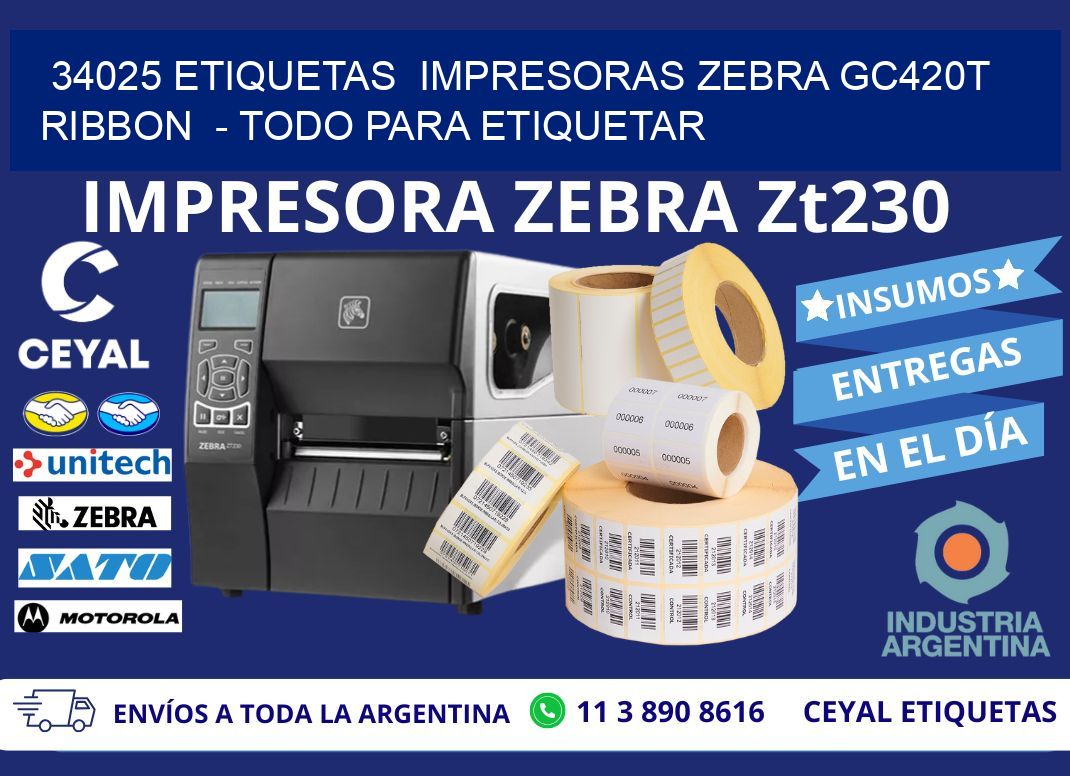 34025 etiquetas impresoras zebra gc420t ribbon - Todo para Etiquetar
