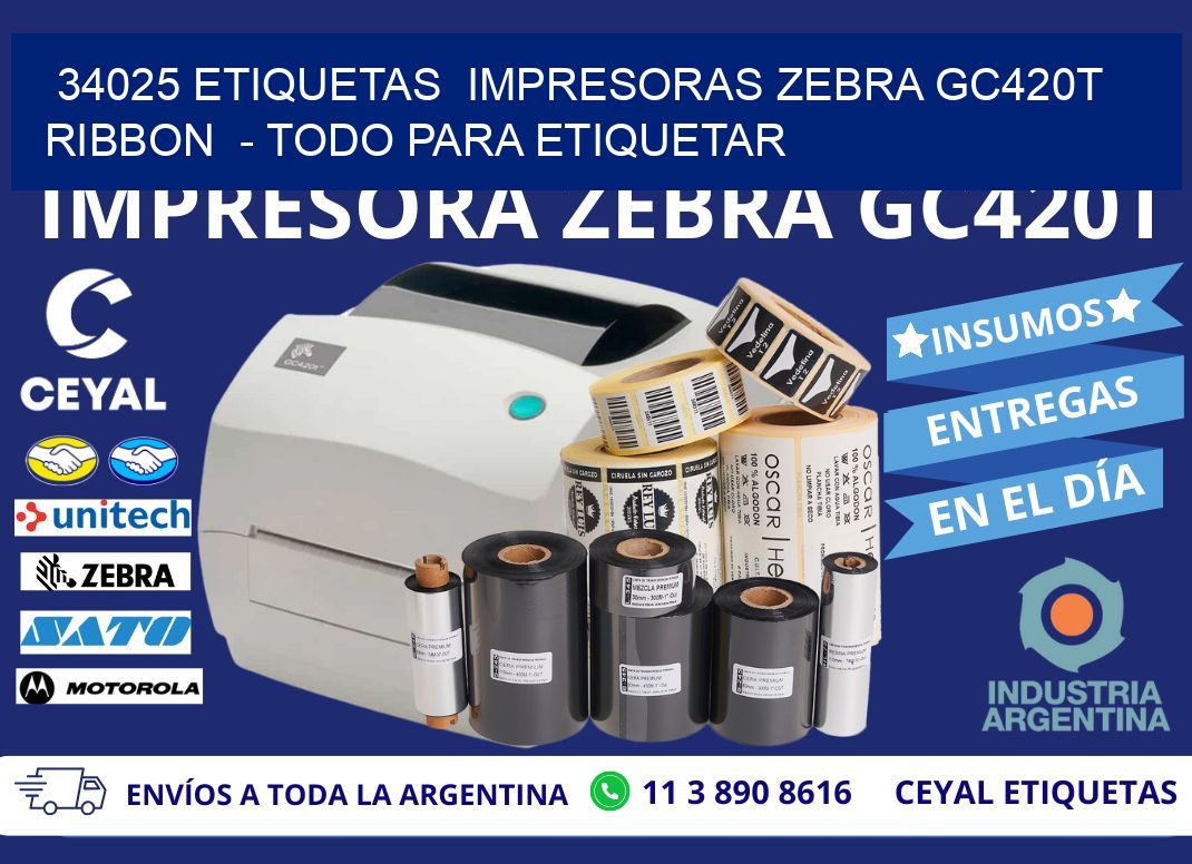 34025 etiquetas impresoras zebra gc420t ribbon - Todo para Etiquetar