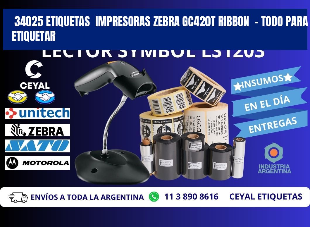 34025 etiquetas impresoras zebra gc420t ribbon - Todo para Etiquetar