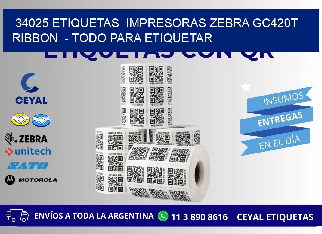 34025 etiquetas impresoras zebra gc420t ribbon - Todo para Etiquetar