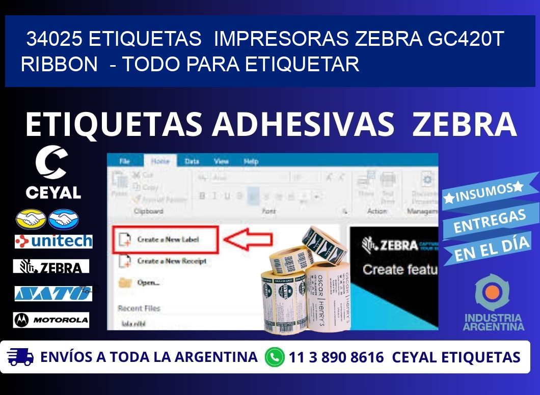 34025 etiquetas impresoras zebra gc420t ribbon - Todo para Etiquetar
