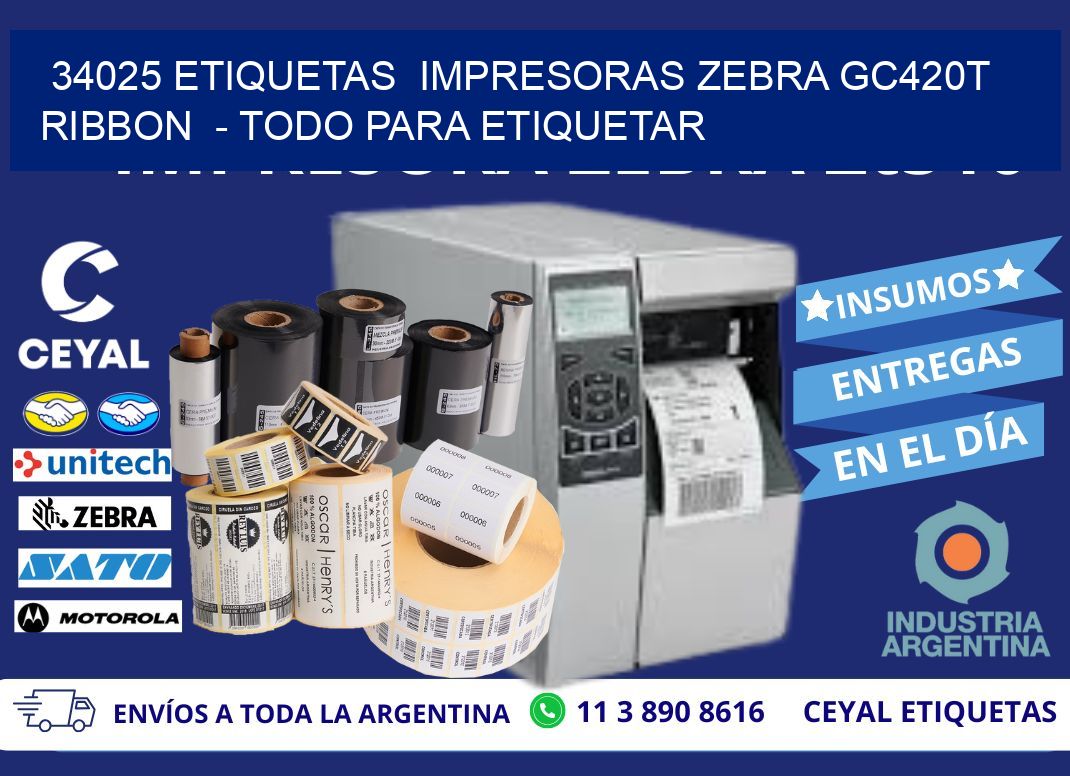 34025 etiquetas  impresoras zebra gc420t ribbon  – Todo para Etiquetar