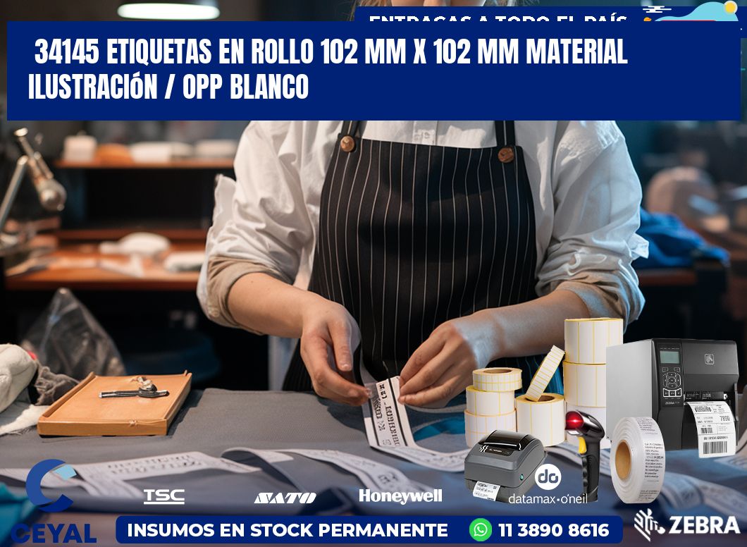 34145 Etiquetas en rollo 102 mm x 102 mm material Ilustración / OPP Blanco