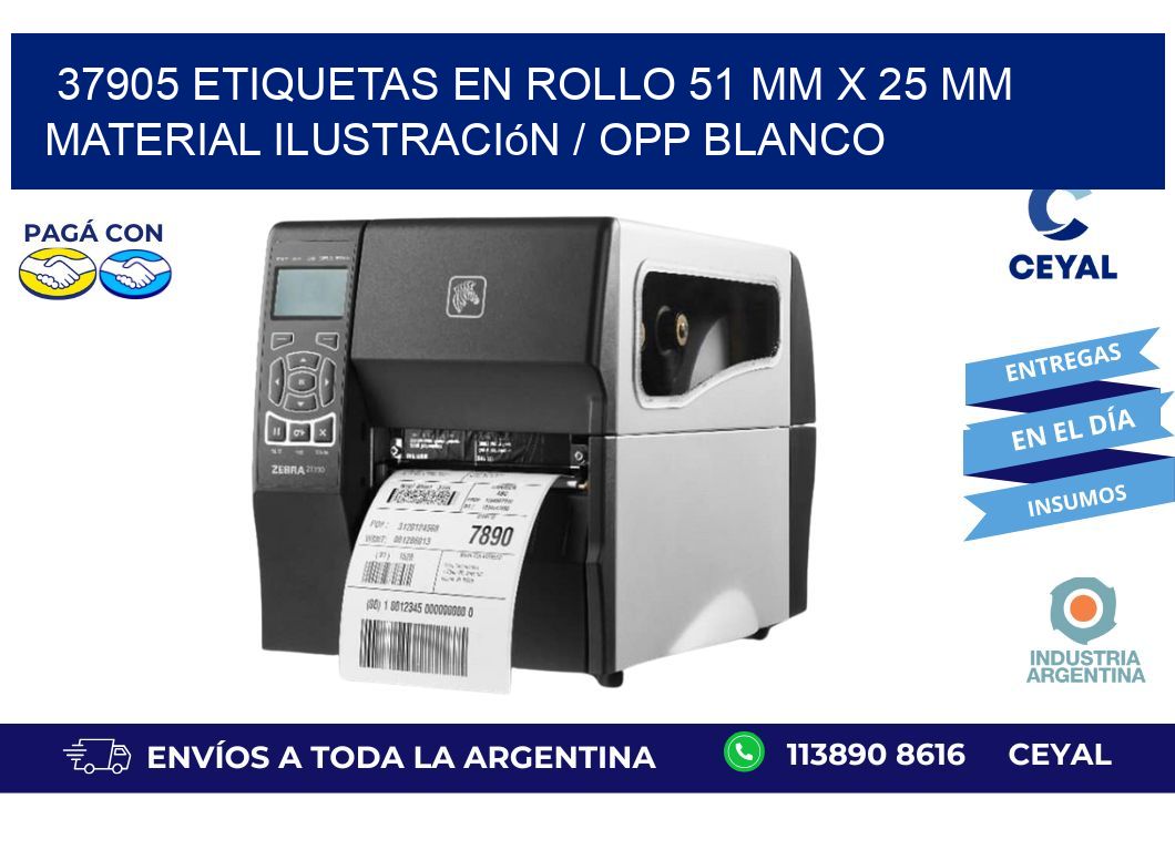 37905 Etiquetas en rollo 51 mm x 25 mm material Ilustración / OPP Blanco