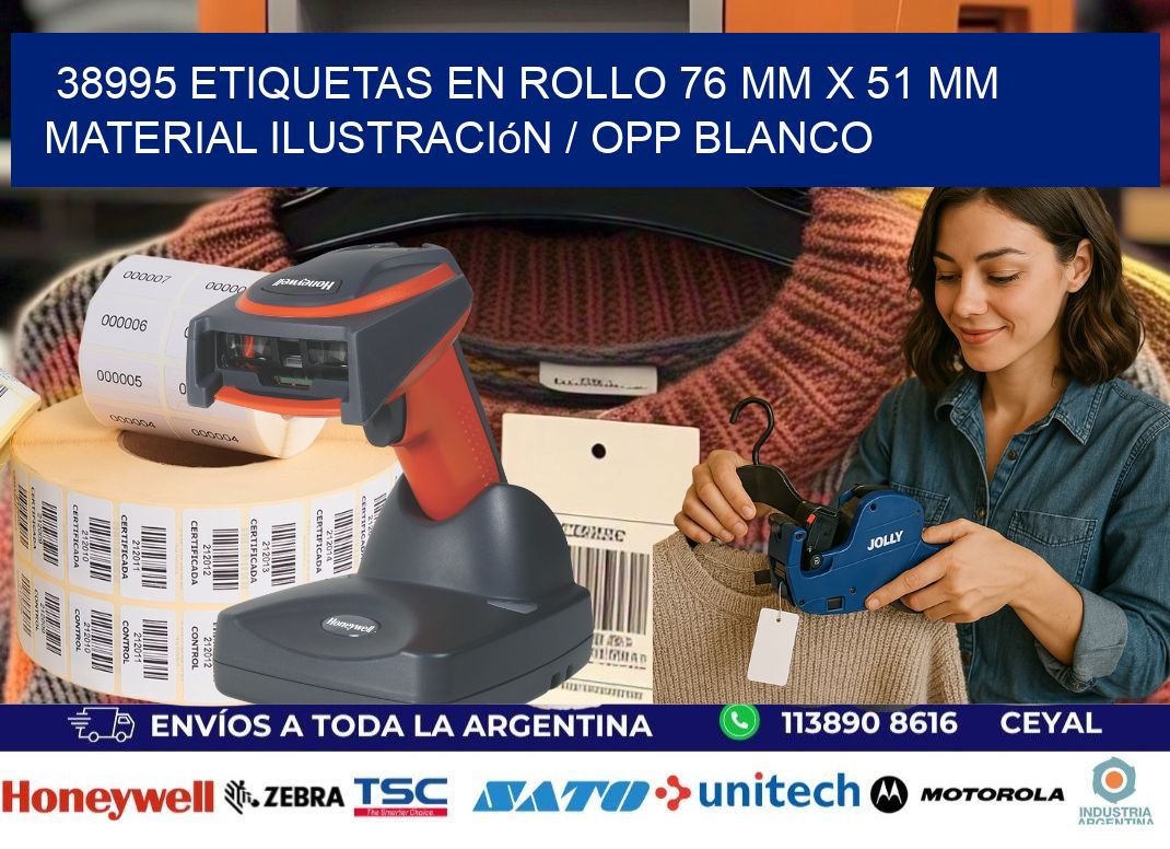 38995 Etiquetas en rollo 76 mm x 51 mm material Ilustración / OPP Blanco