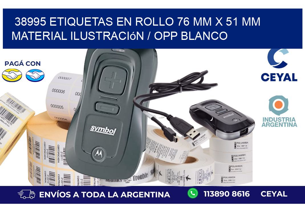 38995 Etiquetas en rollo 76 mm x 51 mm material Ilustración / OPP Blanco