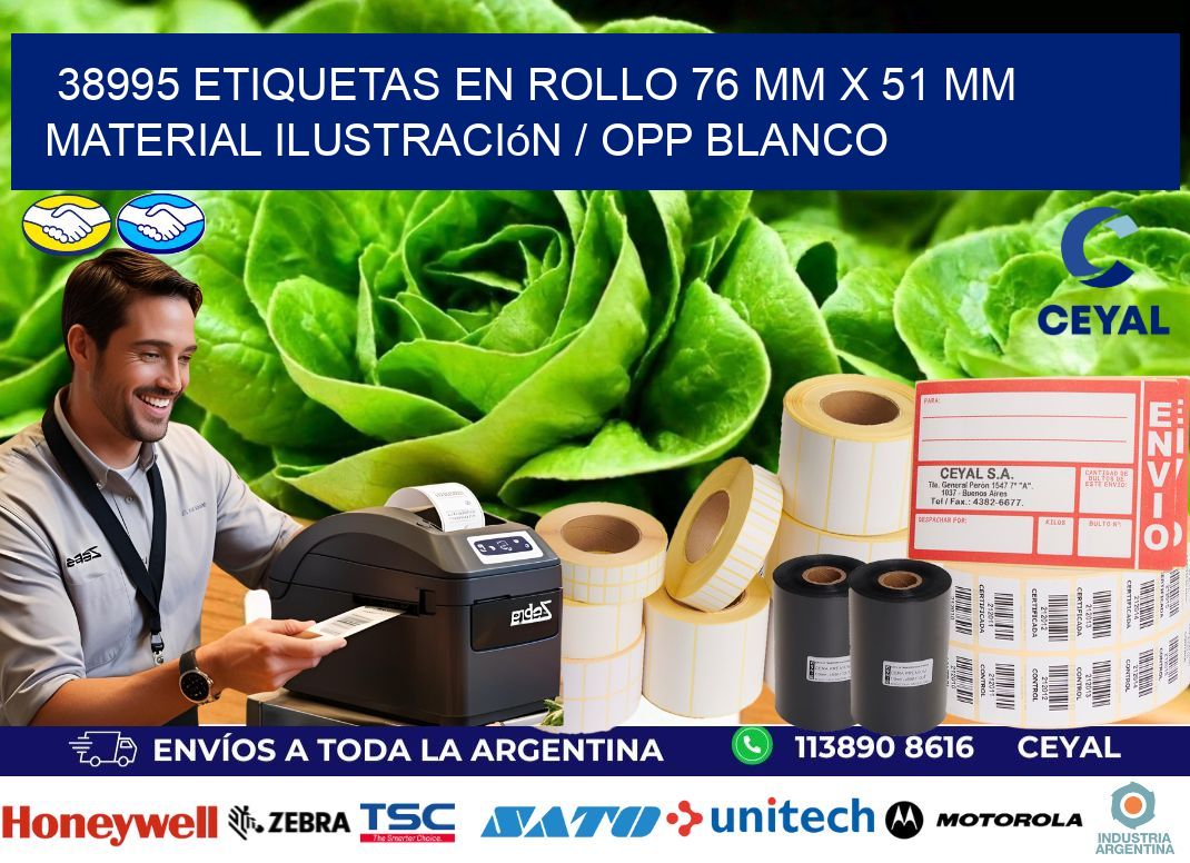 38995 Etiquetas en rollo 76 mm x 51 mm material Ilustración / OPP Blanco