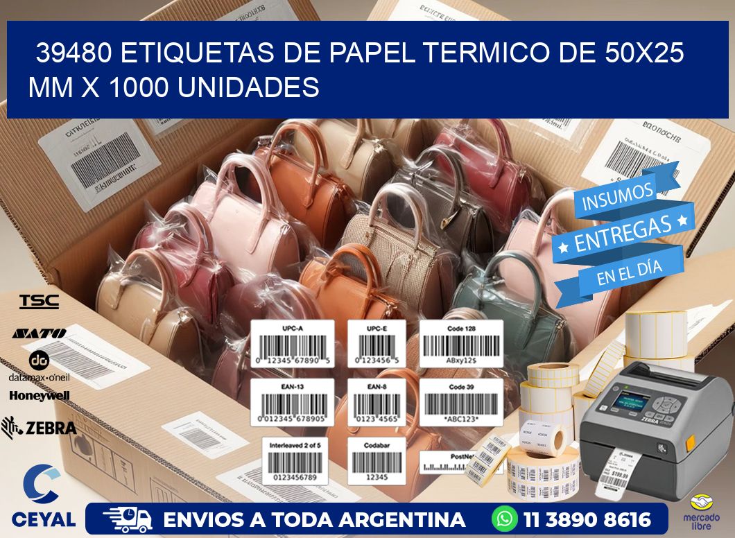 39480 Etiquetas De Papel Termico De 50x25 Mm X 1000 Unidades
