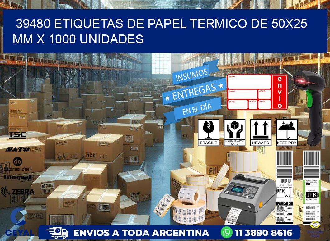 39480 Etiquetas De Papel Termico De 50x25 Mm X 1000 Unidades