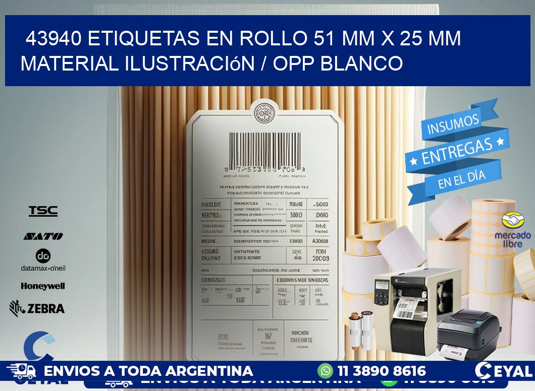 43940 Etiquetas en rollo 51 mm x 25 mm material Ilustración / OPP Blanco
