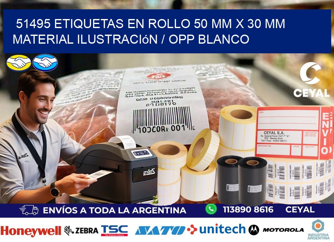 51495 Etiquetas en rollo 50 mm x 30 mm material Ilustración / OPP Blanco