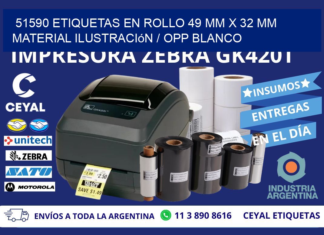 51590 Etiquetas en rollo 49 mm x 32 mm material Ilustración / OPP Blanco