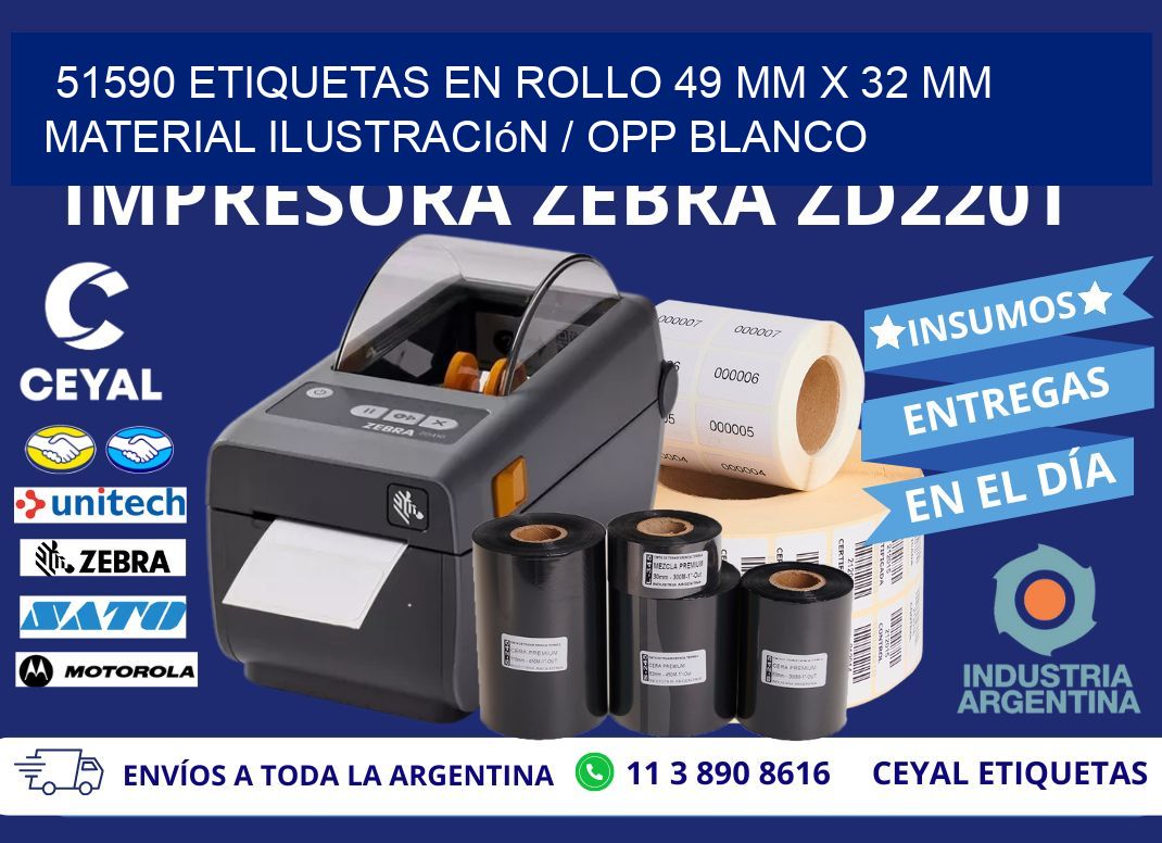 51590 Etiquetas en rollo 49 mm x 32 mm material Ilustración / OPP Blanco