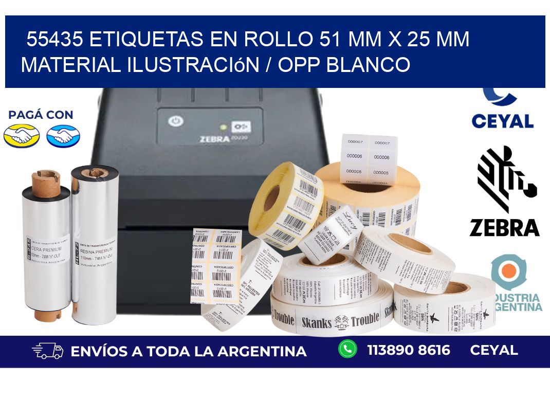 55435 Etiquetas en rollo 51 mm x 25 mm material Ilustración / OPP Blanco