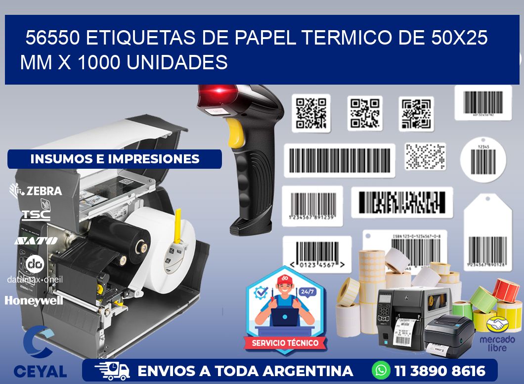 56550 Etiquetas De Papel Termico De 50x25 Mm X 1000 Unidades