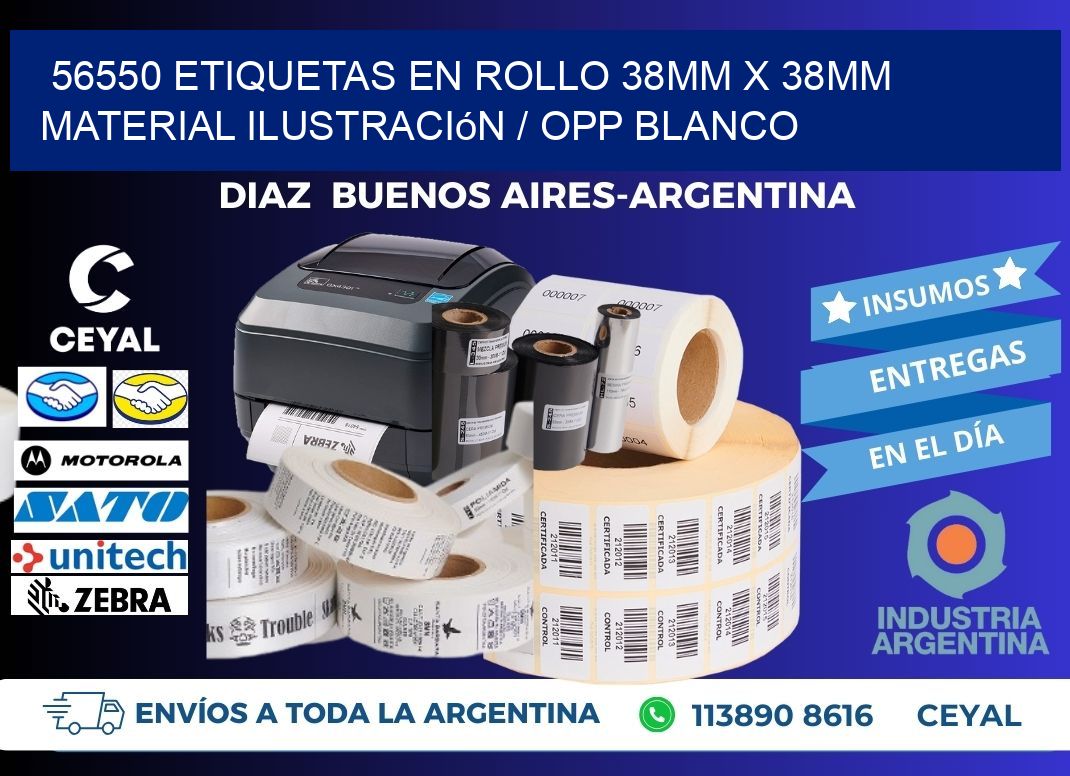 56550 Etiquetas en rollo 38mm x 38mm material Ilustración / OPP Blanco