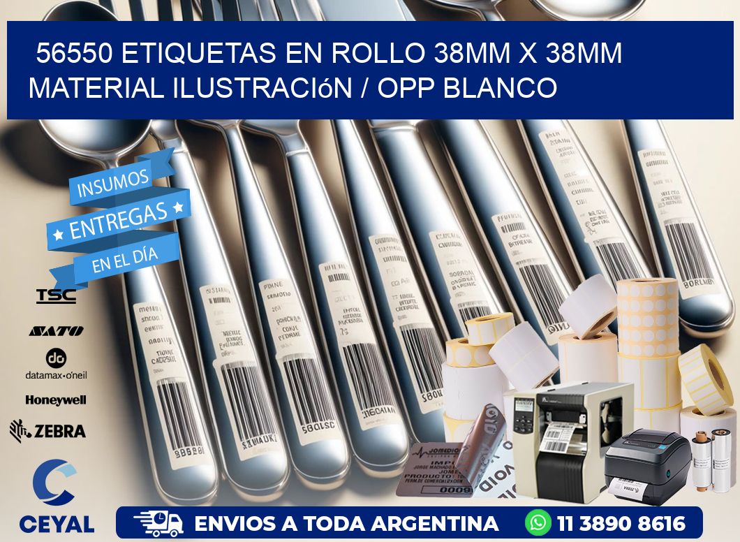 56550 Etiquetas en rollo 38mm x 38mm material Ilustración / OPP Blanco