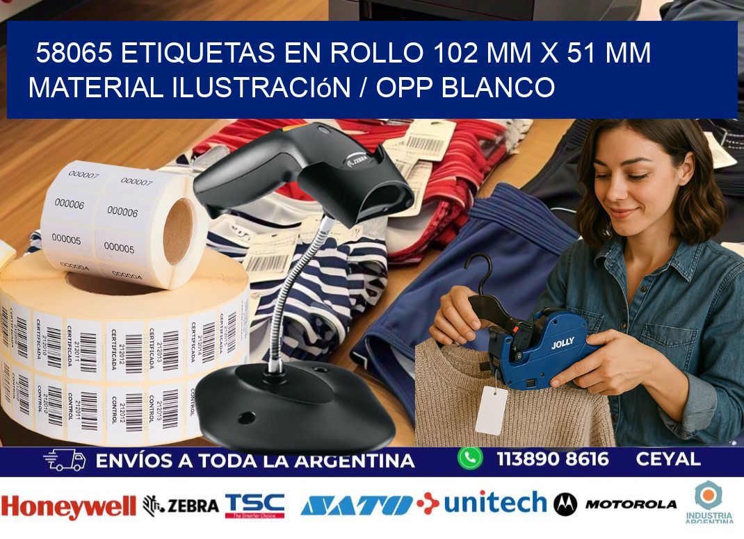 58065 Etiquetas en rollo 102 mm x 51 mm material Ilustración / OPP Blanco