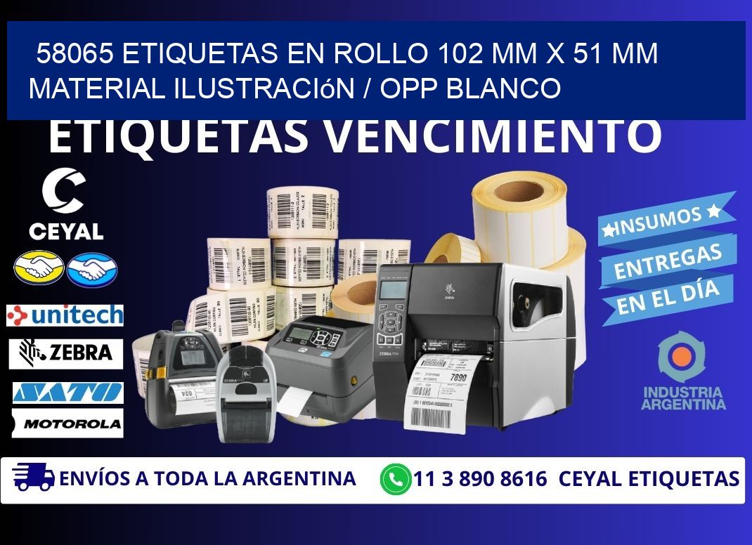58065 Etiquetas en rollo 102 mm x 51 mm material Ilustración / OPP Blanco