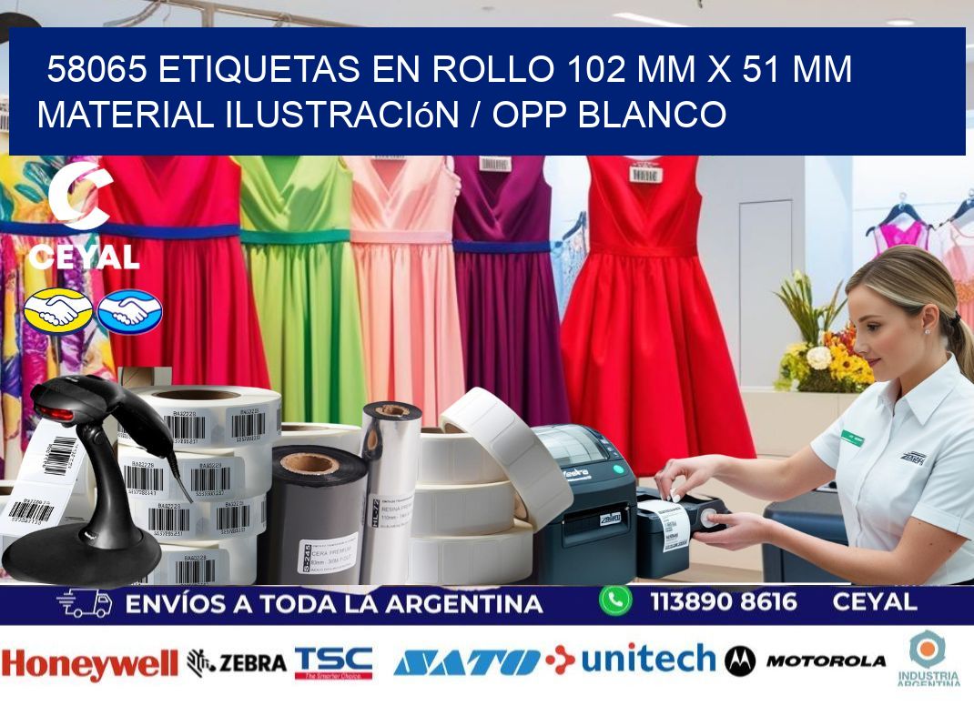 58065 Etiquetas en rollo 102 mm x 51 mm material Ilustración / OPP Blanco