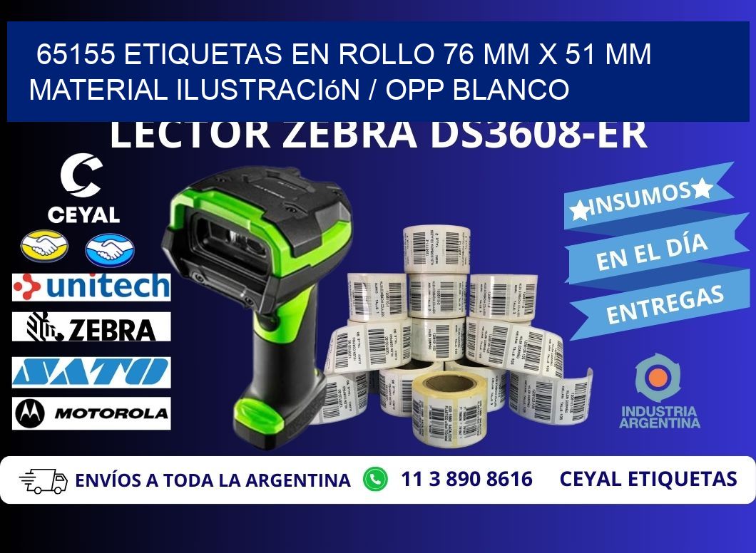 65155 Etiquetas en rollo 76 mm x 51 mm material Ilustración / OPP Blanco