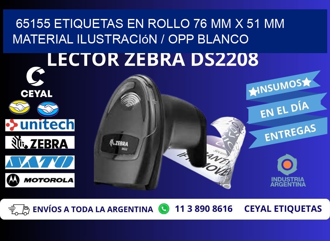 65155 Etiquetas en rollo 76 mm x 51 mm material Ilustración / OPP Blanco