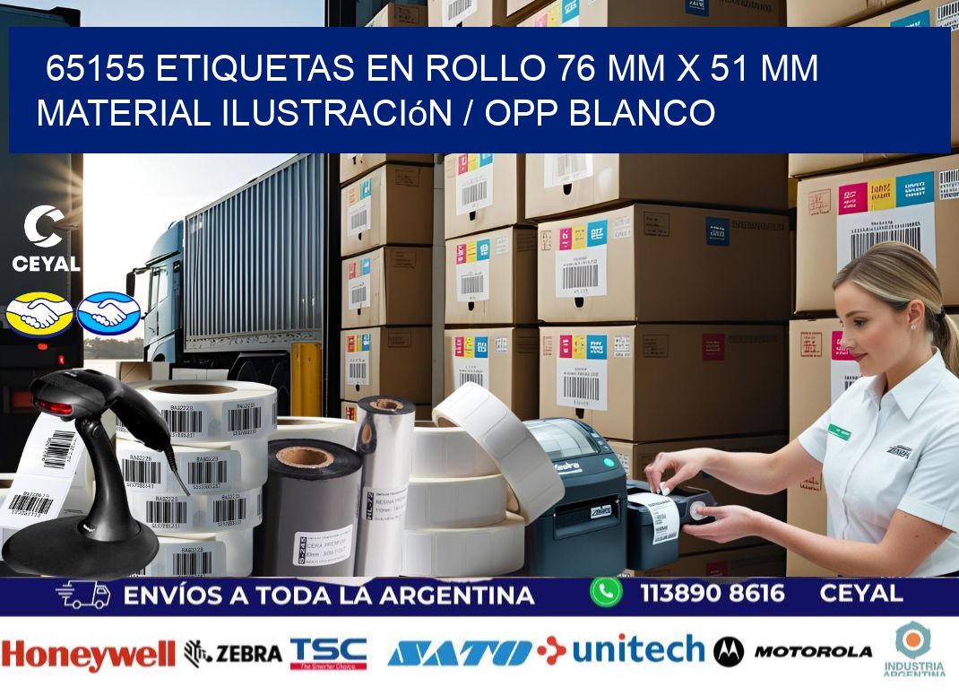 65155 Etiquetas en rollo 76 mm x 51 mm material Ilustración / OPP Blanco