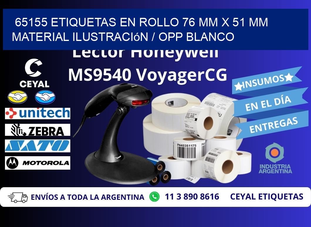 65155 Etiquetas en rollo 76 mm x 51 mm material Ilustración / OPP Blanco