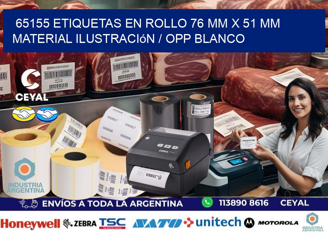 65155 Etiquetas en rollo 76 mm x 51 mm material Ilustración / OPP Blanco