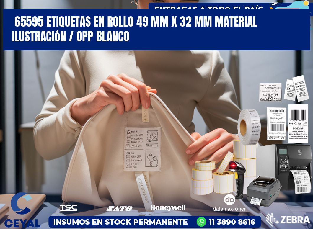 65595 Etiquetas en rollo 49 mm x 32 mm material Ilustración / OPP Blanco