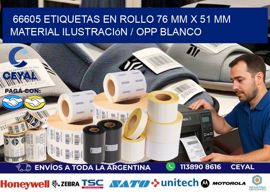 66605 Etiquetas en rollo 76 mm x 51 mm material Ilustración / OPP Blanco