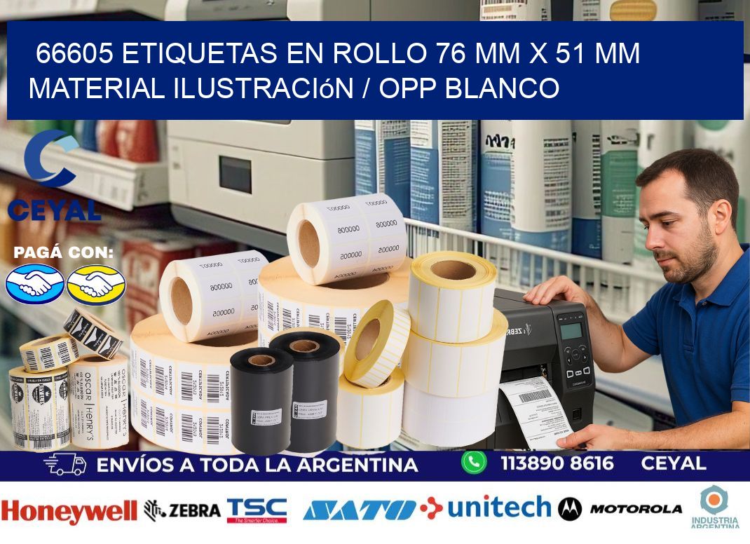 66605 Etiquetas en rollo 76 mm x 51 mm material Ilustración / OPP Blanco