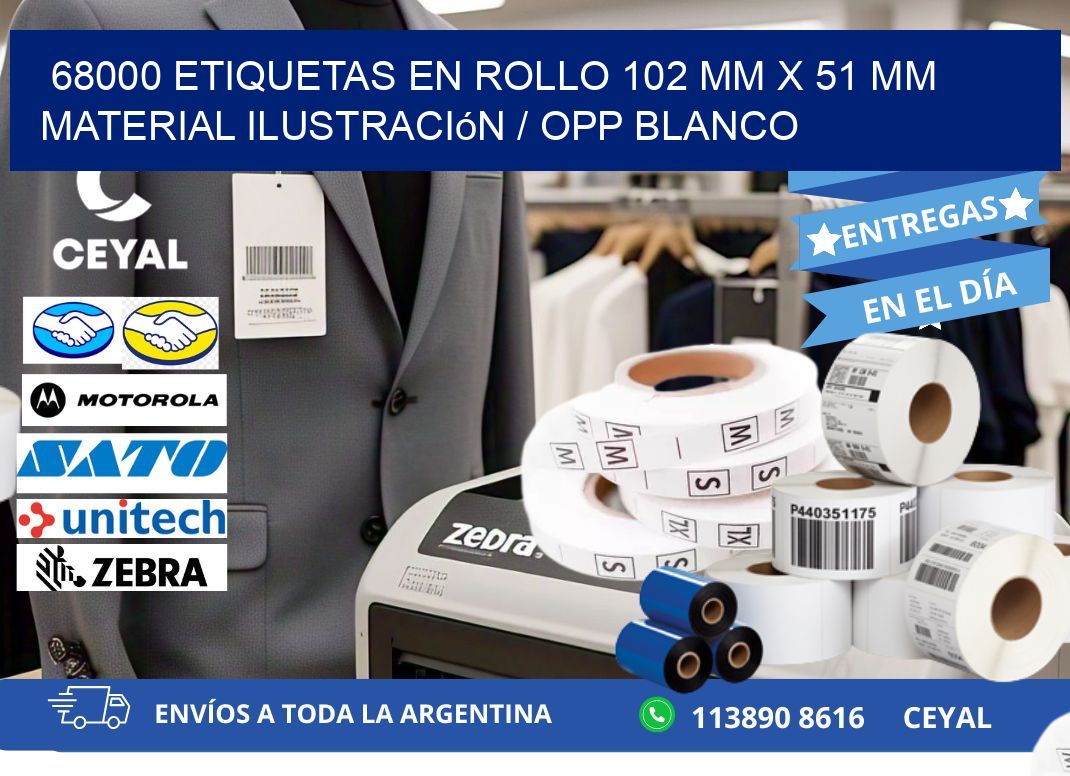 68000 Etiquetas en rollo 102 mm x 51 mm material Ilustración / OPP Blanco
