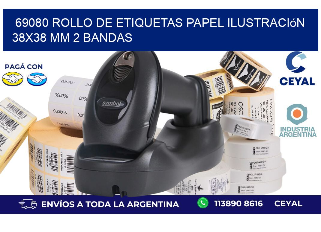 69080 Rollo de Etiquetas Papel Ilustración 38x38 Mm 2 Bandas