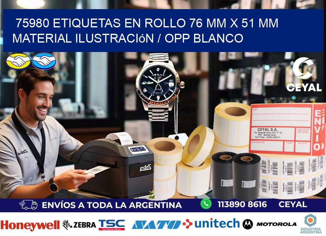 75980 Etiquetas en rollo 76 mm x 51 mm material Ilustración / OPP Blanco