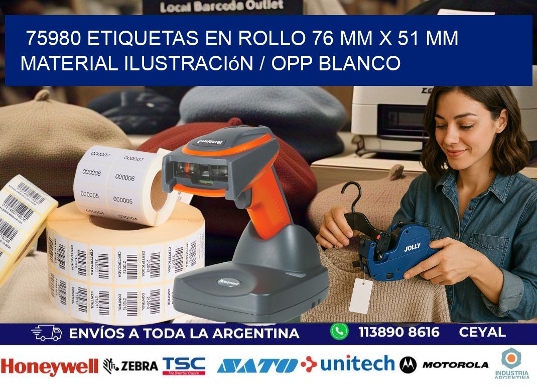 75980 Etiquetas en rollo 76 mm x 51 mm material Ilustración / OPP Blanco