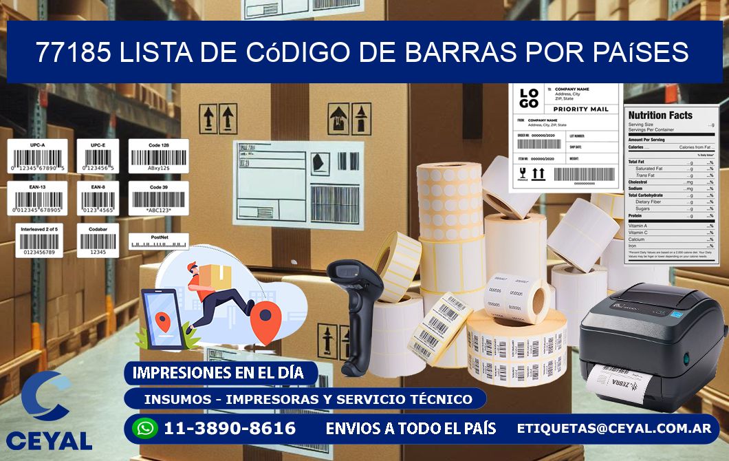 77185 Lista de código de barras por países