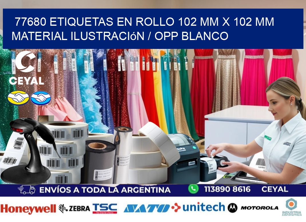 77680 Etiquetas en rollo 102 mm x 102 mm material Ilustración / OPP Blanco