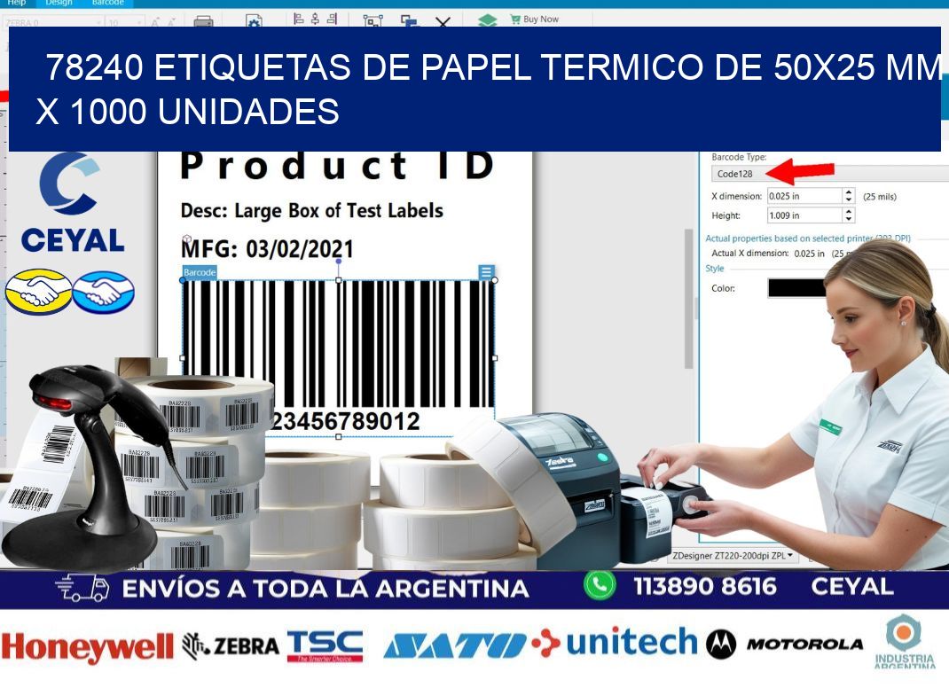 78240 Etiquetas De Papel Termico De 50x25 Mm X 1000 Unidades